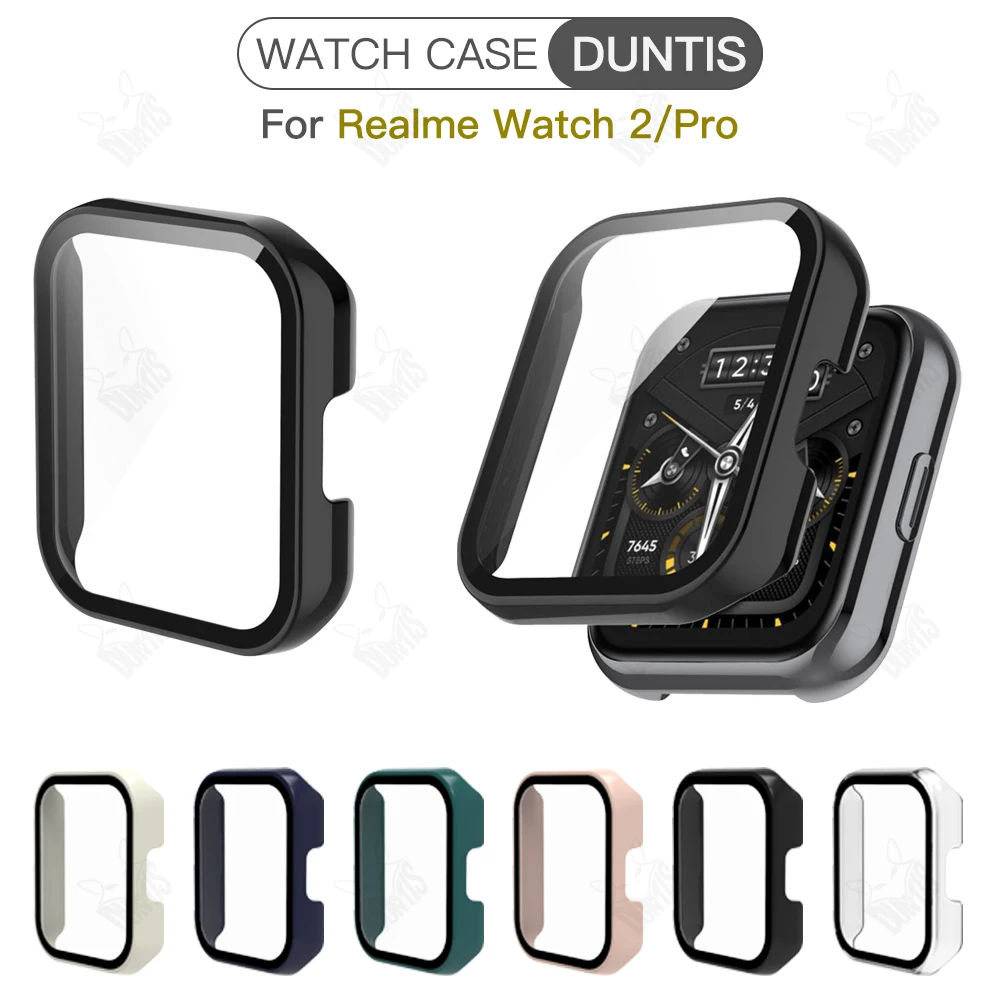 

Hard PC Case With Tempered Glass Screen Protector for Realme Watch 2 All Around Coverage Protective Cover for Realme Watch 2 Pro