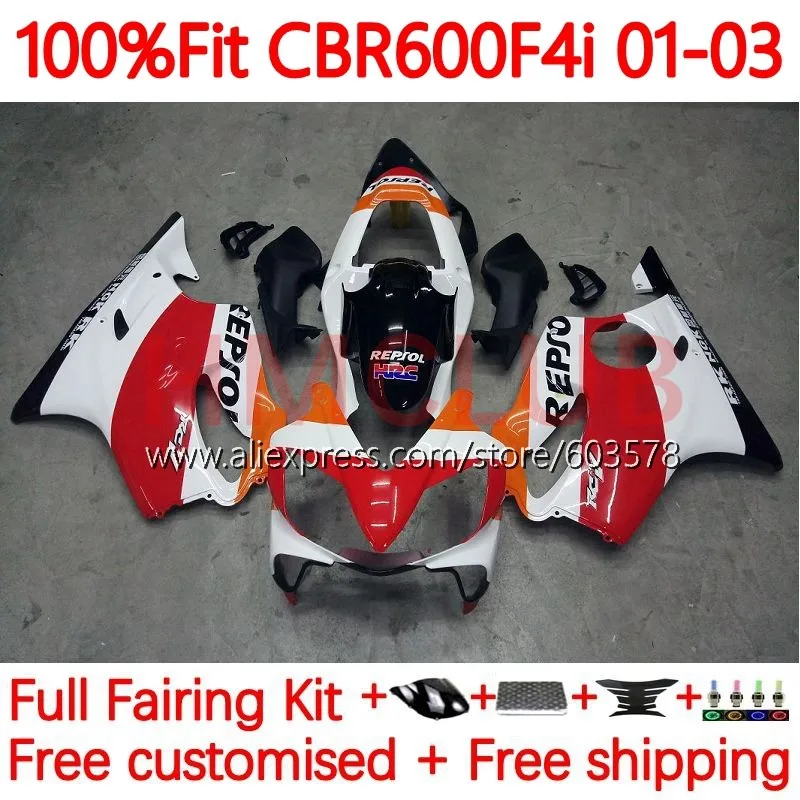 

Корпус инжектора для HONDA CBR 600 CBR600 F4i 600F4i CBR600F4i 2001 2002 2003 600CC 01 02 03 обтекатель OEM Kit 137No.47 Repsol Red
