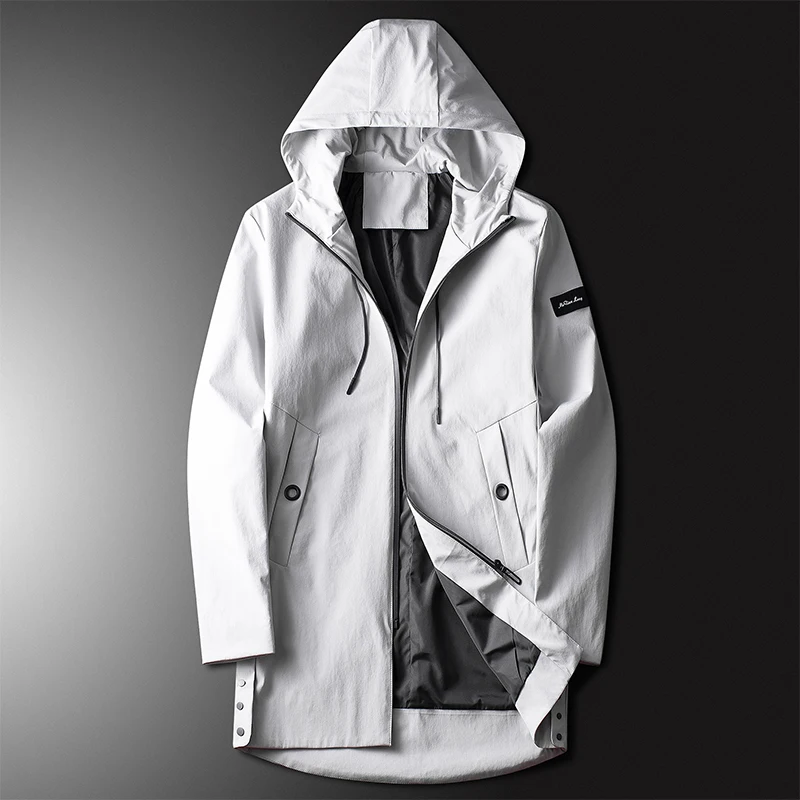 New windbreaker middle-aged and young zipper loose mid-length hooded fashion trend jacket coat