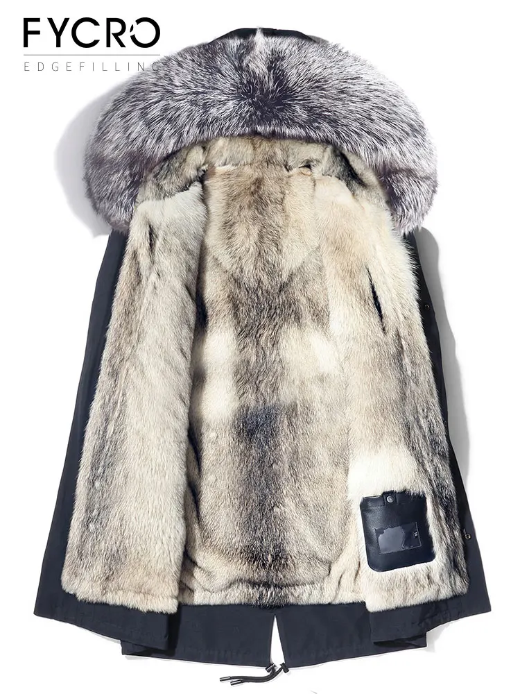 Parka Men's Mid-Length New Men's Leather Fur Coat Winter Coyote Fur Liner