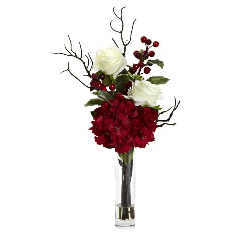 

Hydrangea Artificial Flower Arrangement, Red Crochet bouquet Lily of the valley Bodas Preserved flowers Flores artificiales para