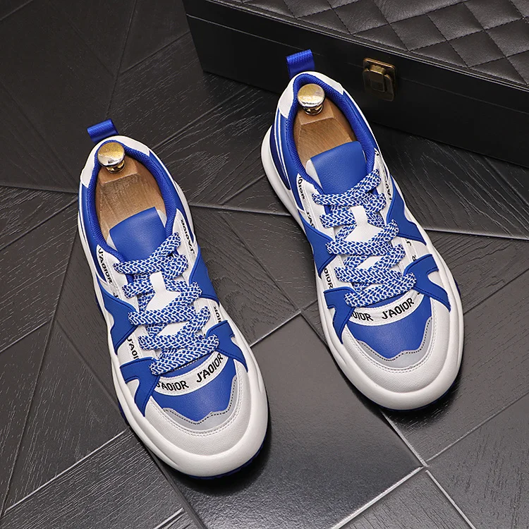 

shoes new breathable mesh Men's red low top shoes thick soled lace up color matching sports casual shoes men's blue versatile