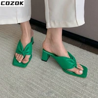 popular 2022 summer new square head fashion daily lazy outer wear thick heel flip flop sandals womens shoes slippers women