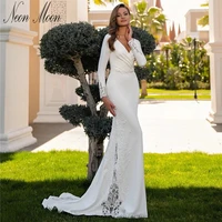 elegant mermai wedding dress 2022 for women lace appliques bride dress deep v neck button backless bridal gown vestido de novia