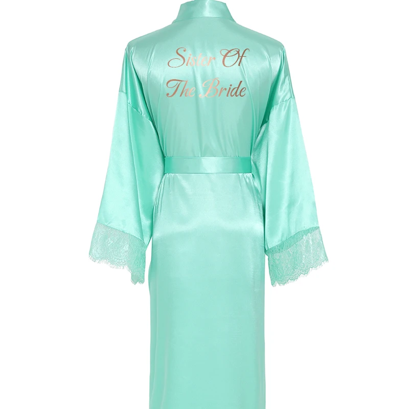 OWITER Silk Satin Lace Robes Bridesmaid Bride Robe Bridesmaid Robes Women Wedding Long Robe Sleepwear Bathrobe Mint Robes