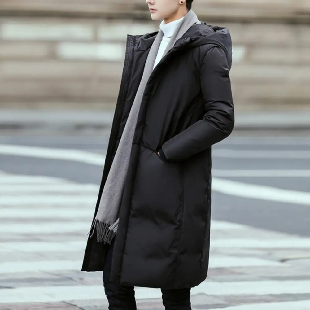 Men Hooded Jacket Cotton Padded Solid Color Long Sleeve Coldproof Outerwear Winter Thicken Fluffy Filling Windbreaker Streetwear