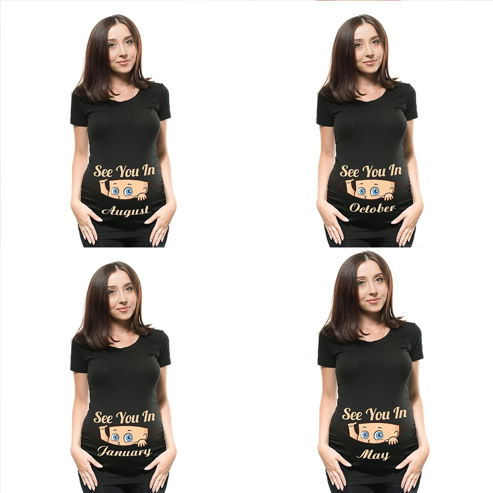 Новые футболки с принтом извините, я сейчас январь, 12 месяцев, топы с коротким рукавом для мам, Одежда для беременных Новые футболки с принтом извините, я сейчас январь, 12 месяцев, топы с коротким рукавом для мам, Одежда для беременных