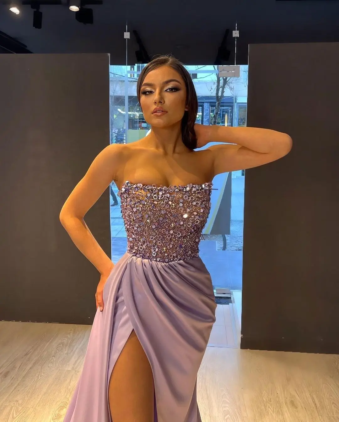 Elegant Mermaid Prom Dresses Sequins Beads Sleeveless Sexy Evening High Split Floor Length Celebrity Gowns |