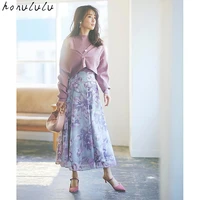 2022 spring new japanese ladies high waist printed pattern skirts long skirts
