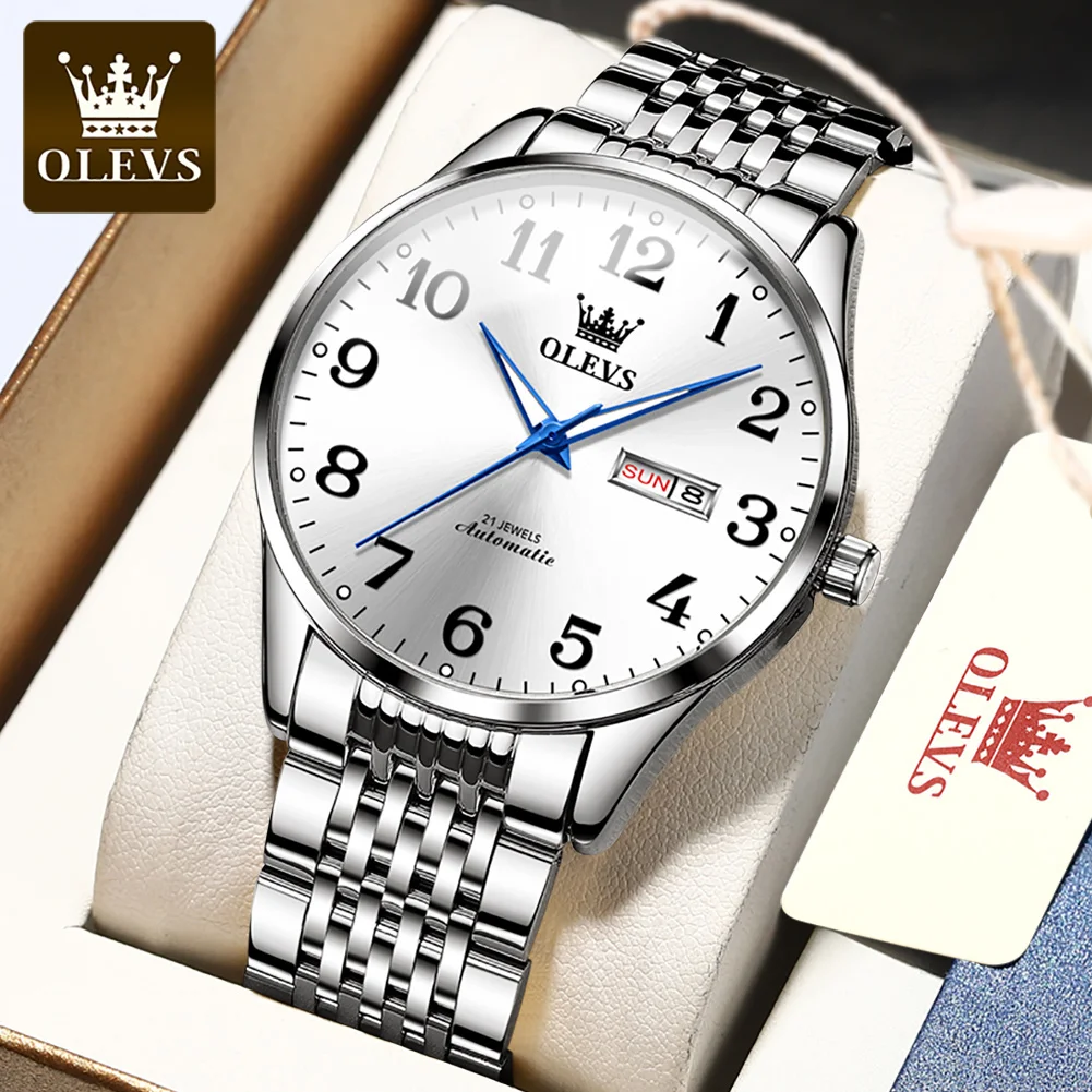 OLEVS Business Men Watch Stainless Steel Luxury Automatic Mechanical Watch Fashion Waterproof Mens Wristwatch Relogio Masculino