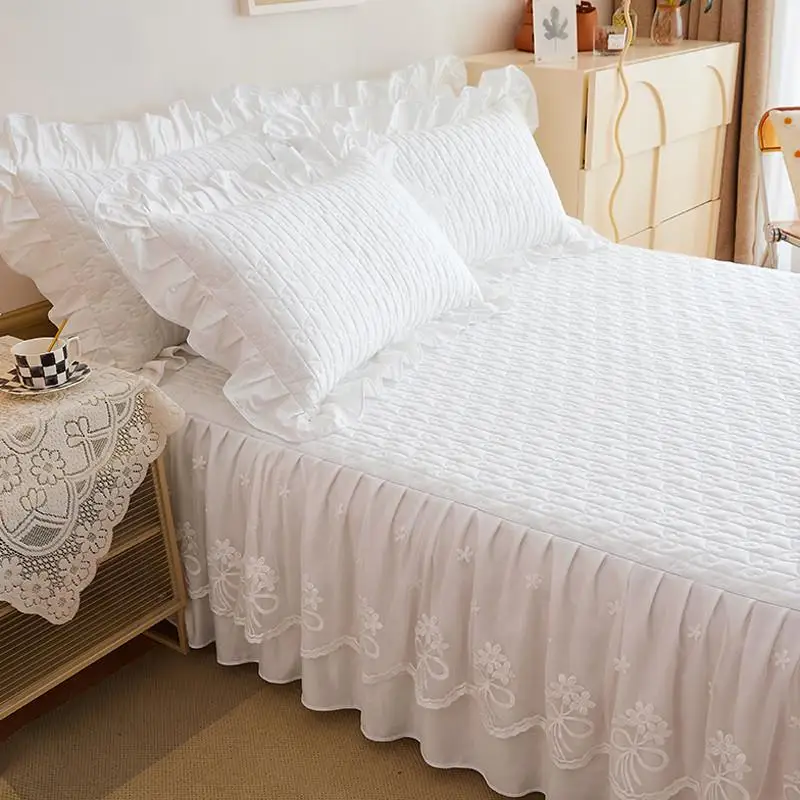 Cotton Solid Korean sle Princess Sle Bed Skirt Single Piece Pure Bedspread Lace Yarn White .8M Bedspread-