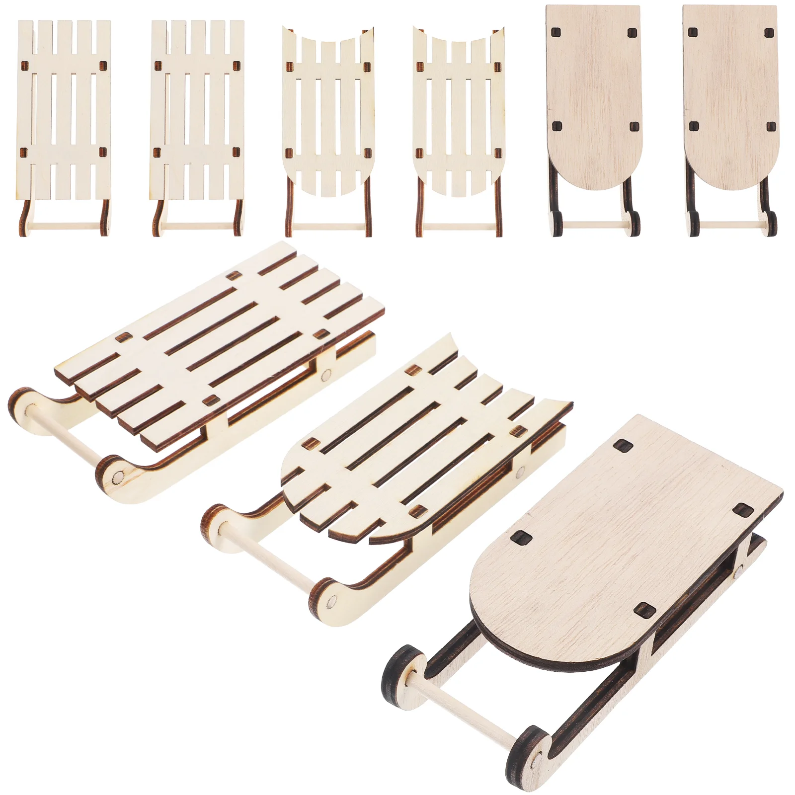 

9 Pcs Wooden Sled Craft Christmas Decor Unfinished Xmas Desktop Ornament Decoration
