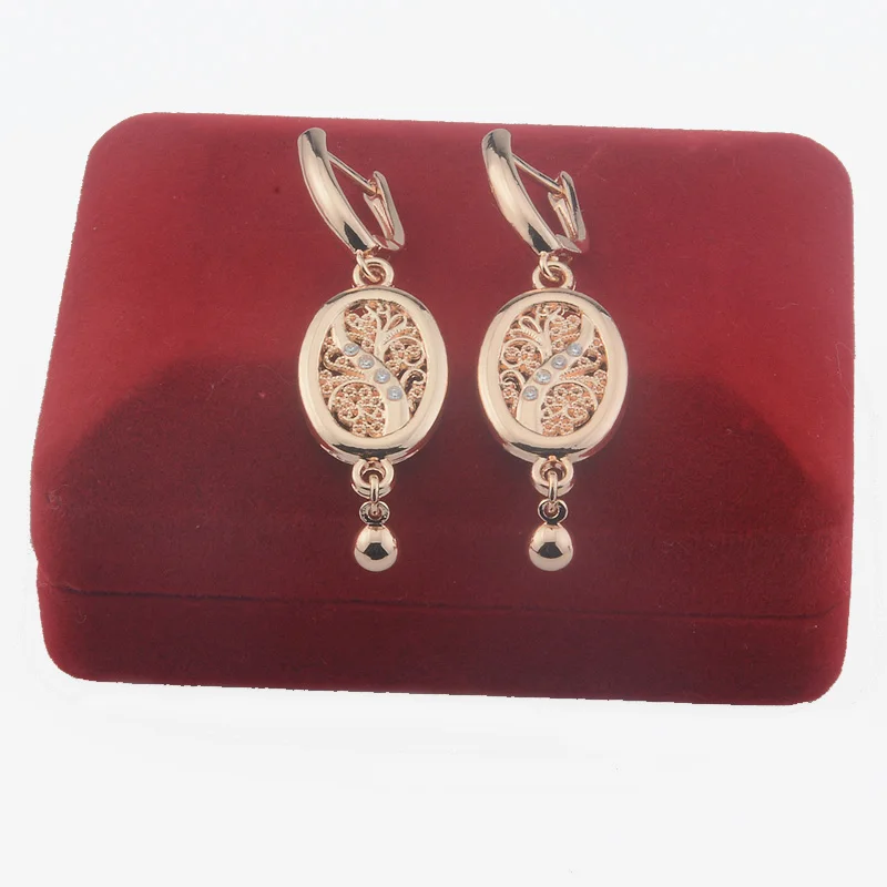 Женские серьги-подвески из розового золота 585 пробы с овальными кристаллами