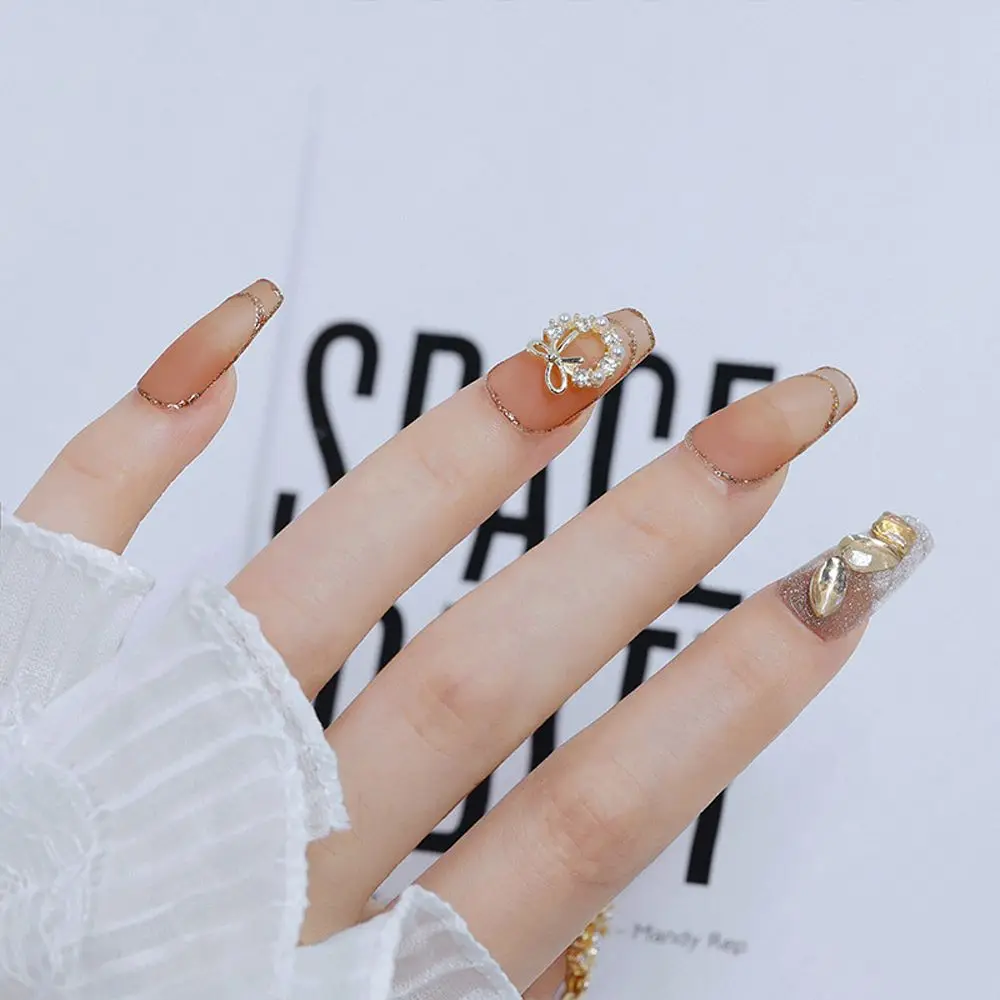 Стильный золотой цветок Серебряный бант 3D украшения для ногтей самодельные