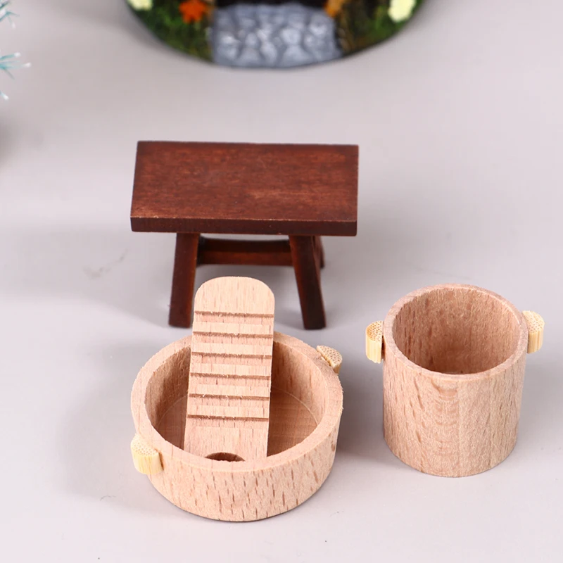 

4 шт./компл. 1:12 миниатюрная деревянная скамейка для кукольного домика, ванна для стирки, ведро для ног, Мочалка для ванной, мебель, модель кукольного игрового домика, игрушки