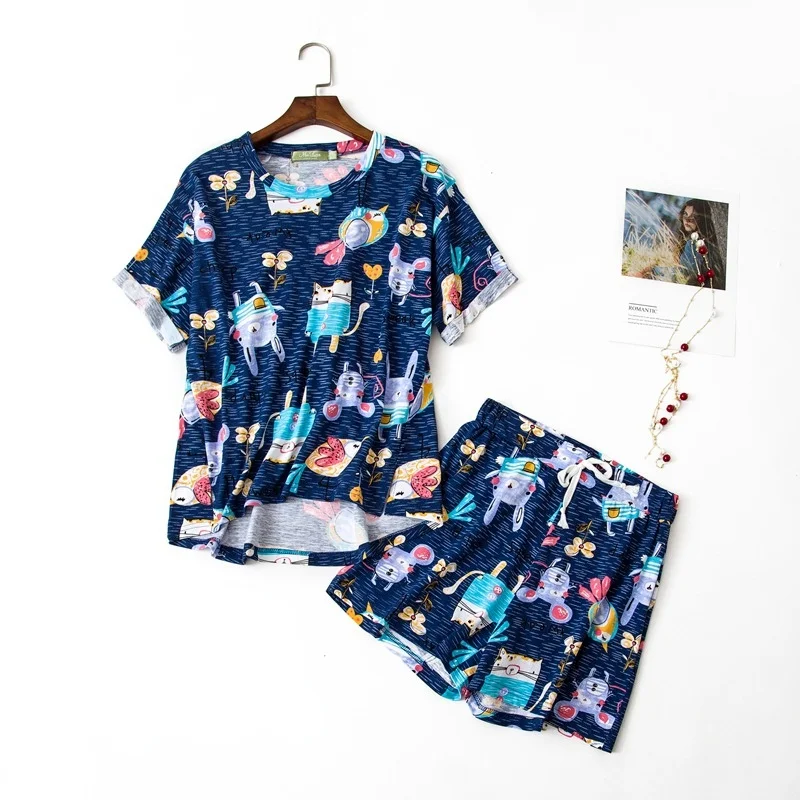 QWEEK Japanese Kawaii Pajamas Suit with Shorts for Women Sleepwear Cotton Pijamas Two Piece Set Summer Nightwear Pyjamas Cute
