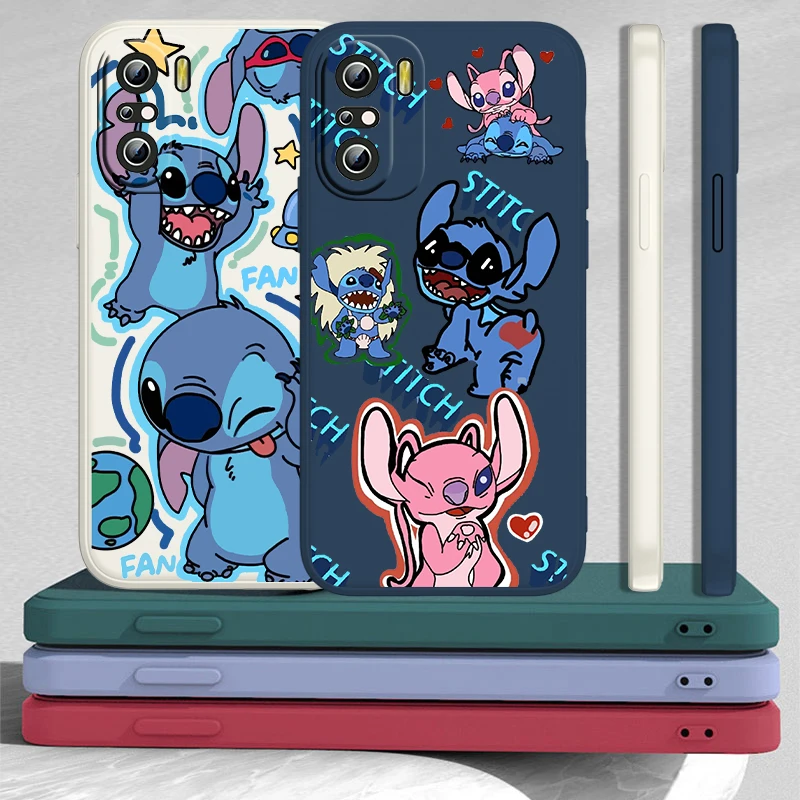 

Lilo & Stitch Cartoon Disney Phone Case For Xiaomi Redmi K50 K40 10X 10 9T 9AT 9A 9C 9 8A 8 7 6A 5A Pro Liquid Rope Funda Cover