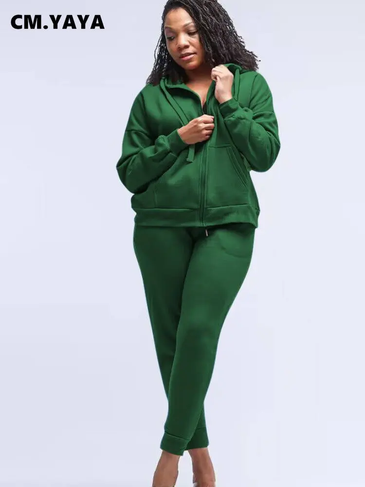 

Женский Повседневный костюм CM.YAYA из свитшота на молнии спереди с карманами и брюк-джоггеры, спортивный Модный комплект из двух предметов, сп...