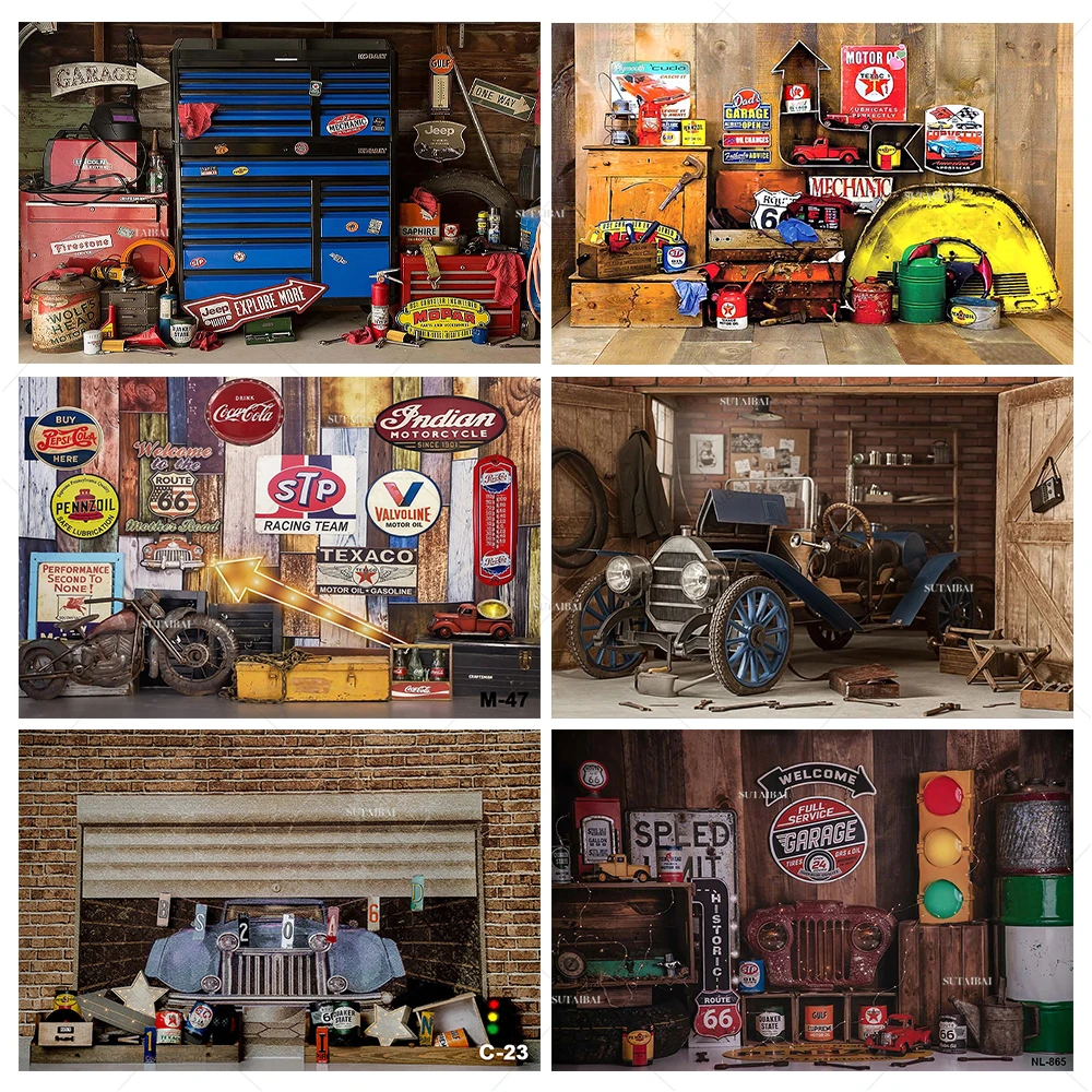 Фон для фотосъемки в стиле ретро ремонта автомобиля гаража детский фон