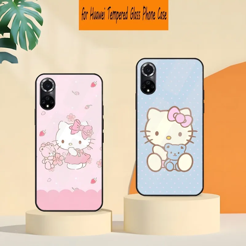 

Cute Hello Kitty Phone Case Tempered Glass For Huawei P30 P40 P50 P20 P9 Smartp Z Pro Plus 2019 2021 And Colorful Cover