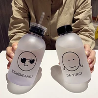 creative water bottles with straw 600ml cute water cup transparent cartoon water bottle drinkware frosted leak proof shaker