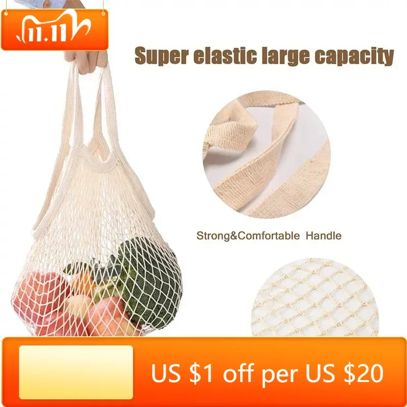 

20 Colors Shopping Bags Canvas Portable Mesh Net Bag Reusable Foldable Fruit Vegetable Storage Bag Handbag Long Bolsas De Compra