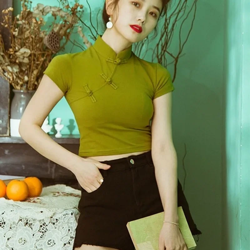 Женская блузка в китайском стиле винтажная рубашка Харадзюку модель 2024 на лето