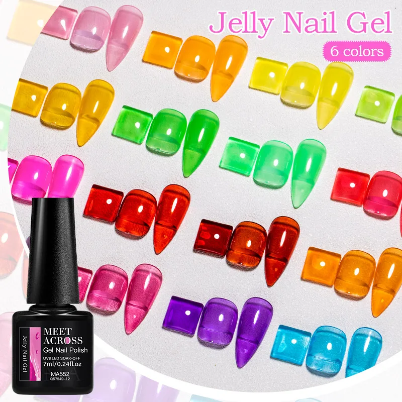 Фото MEET ACROSS 7 мл Желейный розовый, красный, зеленый гель-лак для ногтей Jelly Sparlky Neon Macaron Series Soak Off UV Gel Nail Art Varnish Nails №1