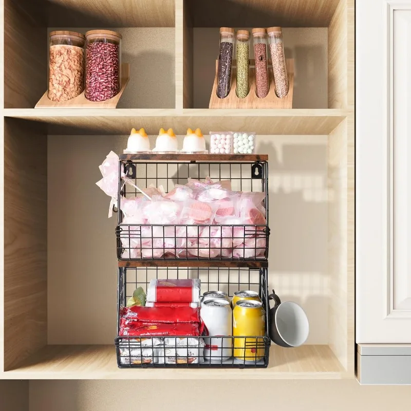 Штабелируемые настенные корзины для фруктов зернистость с деревянной крышкой