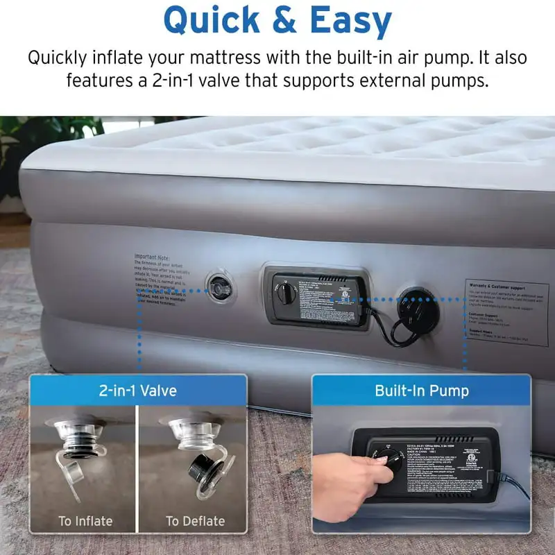 

Mattress with -in , Inflatable Airbed Blow Up Air Bed Double Raised Mattress for Camping, Guest, Hiking, Storage Bag, White ( 18