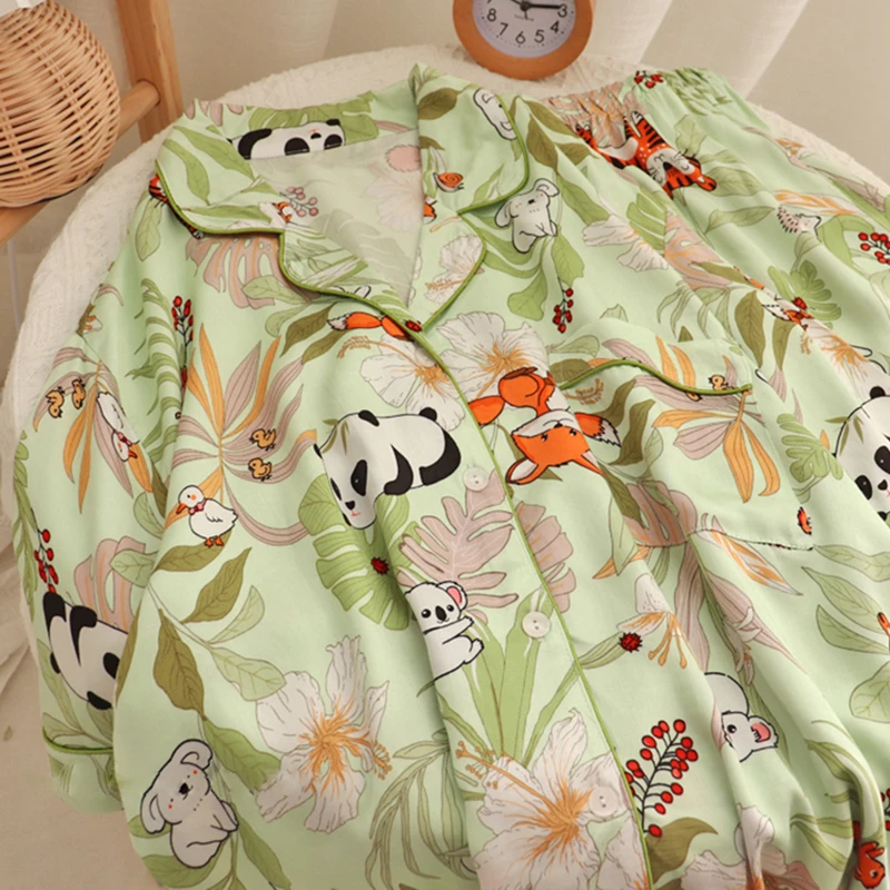 CAIYIER 2022 Cute Cartoon Print Ladies Nightwear Long Sleeve Sleepwear Sexy Women Luxury Pajamas Set Robe Bath Gown Sleepshirts