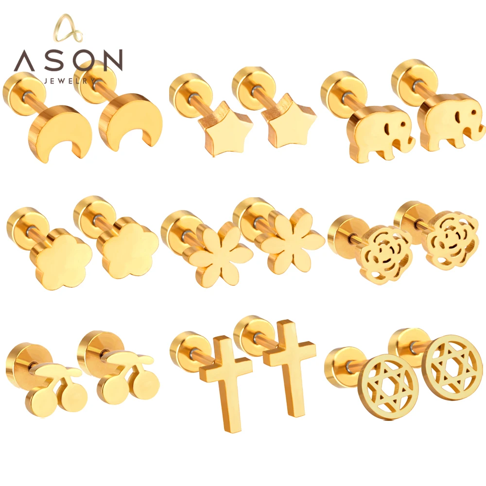 ASONSTEEL, серьги-гвоздики из нержавеющей стали с милыми животными, слонами, крестиками, цветами для женщин и девочек, не вызывает аллергии, 2023 тренд ASONSTEEL, серьги-гвоздики из нержавеющей стали с милыми животными, слонами, крестиками, цветами для женщин и девочек, не вызывает аллергии, 2023 тренд