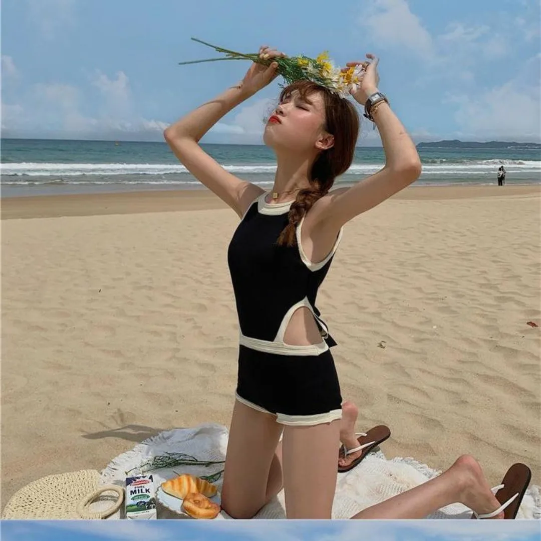 

Hot Spring Swimsuit Backless Sexy Belly Cover Show Small Chest Gathered Women's One-piece Swimsuit Conservative Swimsuit Bikini