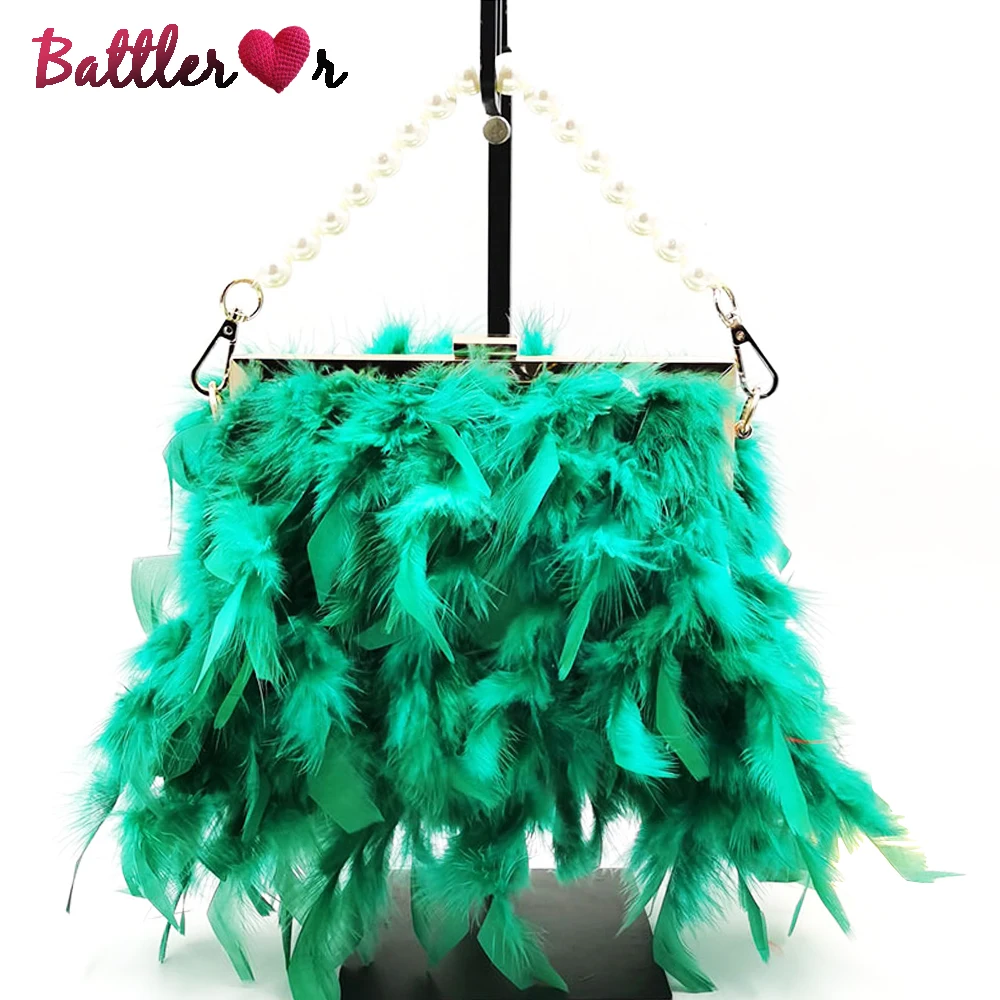 

Luxury Ostrich Feather Party Evening Clutch Bag Women Wedding Purses and Handbags Small Shoulder Chain Bag Designer Bag 11 Color