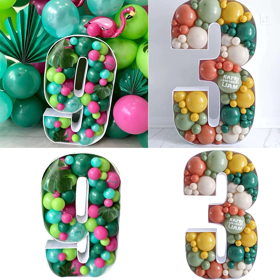 

73/100cm Height Number Balloon Filling Box Large 0-9 Digital White Balloons Frame Board for DIY Birthday Backdrop Party Supplies