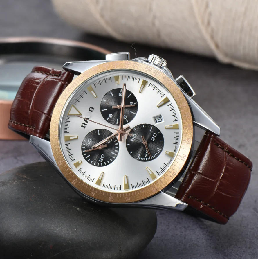 

Rado Watch For Men Fashion Multi-Functional Chronograph Men's Watches Leather Calendar Waterproof Quartz Watchwrist reloj hombre