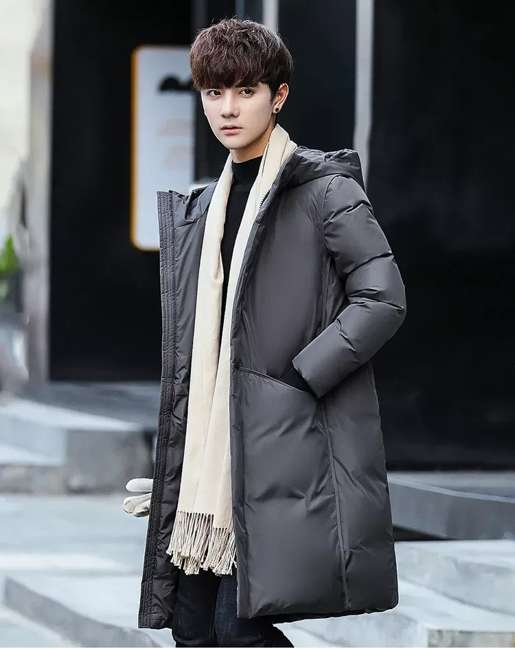 New2022 New Men's Long Down jacket Coat Hooded Overcoat Male Solid Color Black Long Down jacket Parkas Winter Warm Outerwear