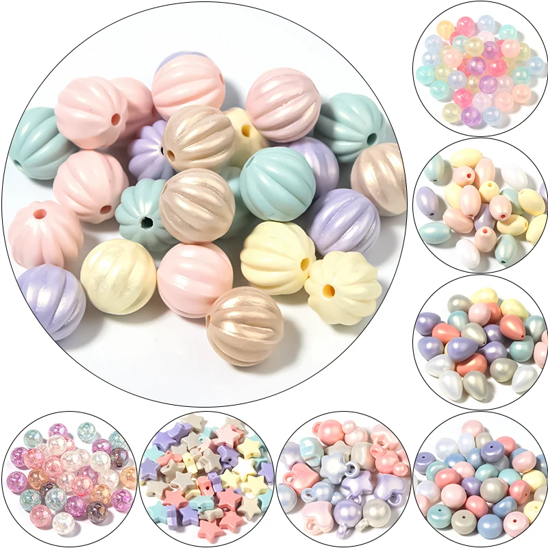 

50-100pcs/Lot Macaron Color Mixcolor Round Star Heart Acrylic Beads Loose Spacer Beads for Jewelry Making DIY Necklace Bracelet