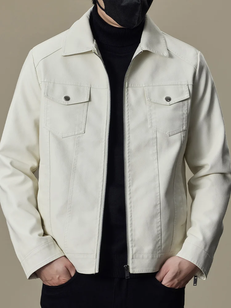 Мужская одежда из однотонной кожи верхняя весна и осень новая модная брендовая