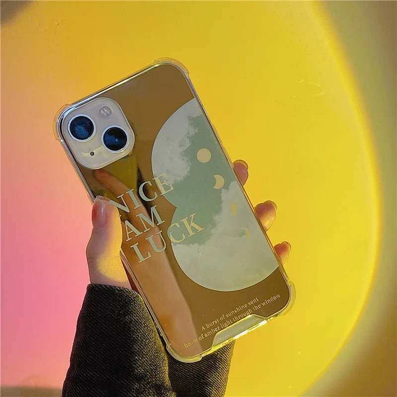 

Роскошный зеркальный противоударный чехол в стиле ретро с Лунной фазой для телефона iPhone 14 13 12 11 Pro Max Xr Xs Max 7 14 Plus, милый мягкий чехол