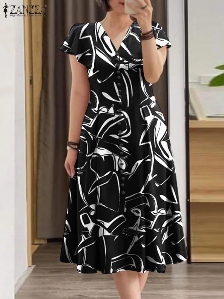 Женский Повседневный Сарафан ZANZEA с оборками и коротким рукавом элегантное
