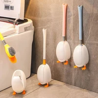 cute diving duck wall mounted floor standing long handled silicone toilet brush set deep cleaning tpr bathroom supply no punchin