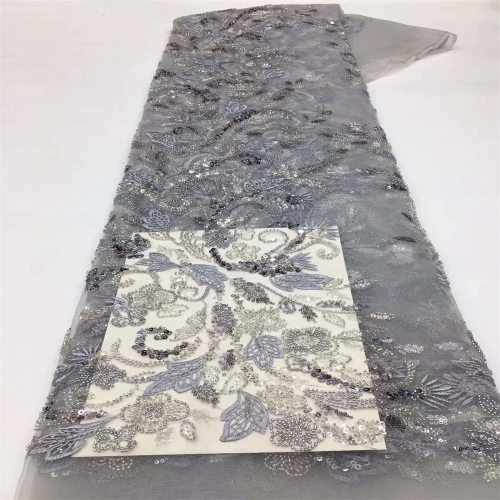 

SJ кружевная бисерная Тюлевая сетчатая ткань, африканская кружевная ткань 2023, высококачественное кружево для свадебного платья, швейная ткань для свадебного платья