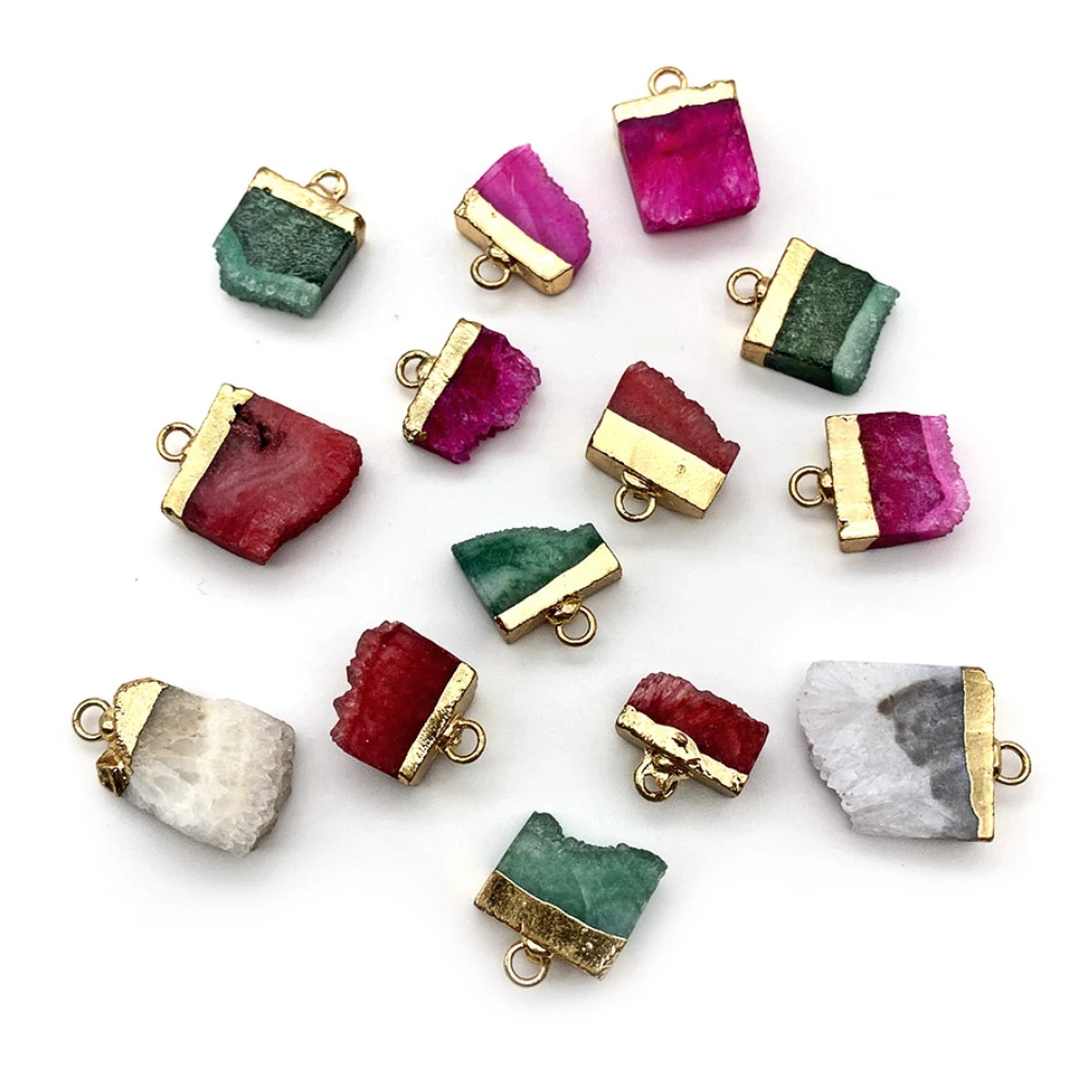 

Natural Stone White Crystal Irregular Small Pendan 9-20mm Gold Electroplated Agate Charm Jewelry DIY Necklace Bracelet Accessory