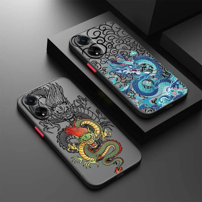 Фото Чехол для телефона Creative Art Dragon для OPPO Find X3 X5 Lite Pro A98 A94 A93 A78 A79 A76 A58 A57 5G, матовый полупрозрачный №1