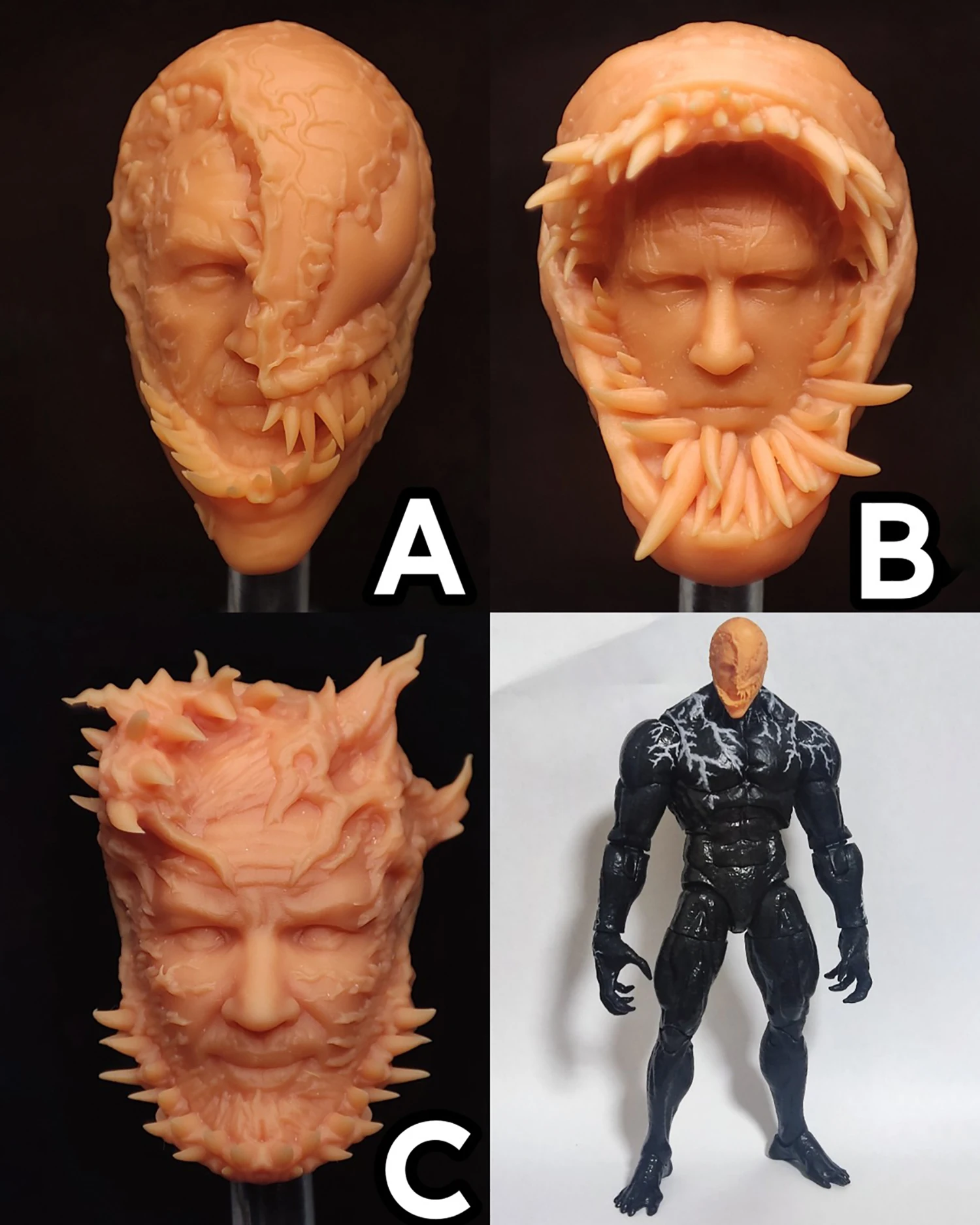 

ML Size Unpainted Comics Venom Eddie Brock Head Carved 1/12 Mask Head Model Toys Fit 6'' Action Figure
