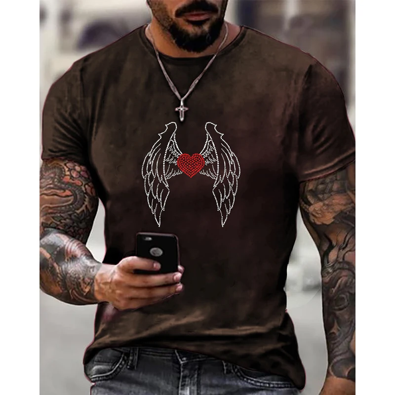 

Fashion Men's Clothing High Quality Oversized Tee y2k Wing Rhinestone Designer Short Sleeve Tops Novelty Casual Street T-shirt