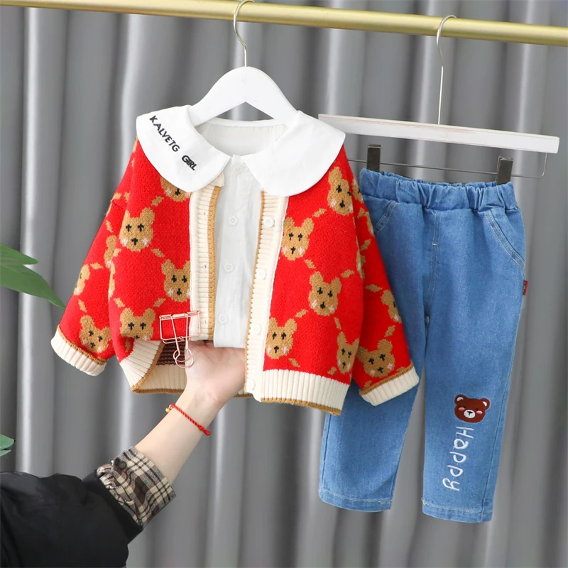 

Baby Girls Clothing Sets Spring Children Outfits Princess Costume Infant Newborn Cartoon Coats Lace Shirt Jeans Kids Clothes