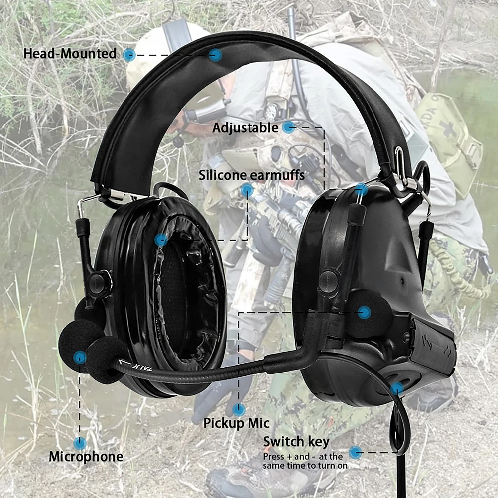 Hearangel Tactical Headset COMTAC II,Sound Pickup Noise Reduction & Kenwood 2 Pin U94 PTT for Airsoft Activitie Shooting Headset