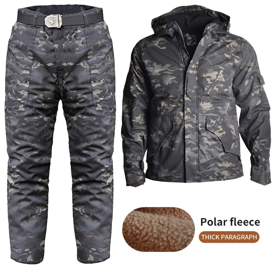 

-25°F Hunting Jackets Hoodie Winter Tactical Jacket Camo Men Pants Military Clothing Windbreaker Airsoft Uniform Camping Suits